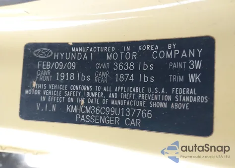 2009 Hyundai Accent Gs from USA, damaged, VIN KMHCM36C99U137766